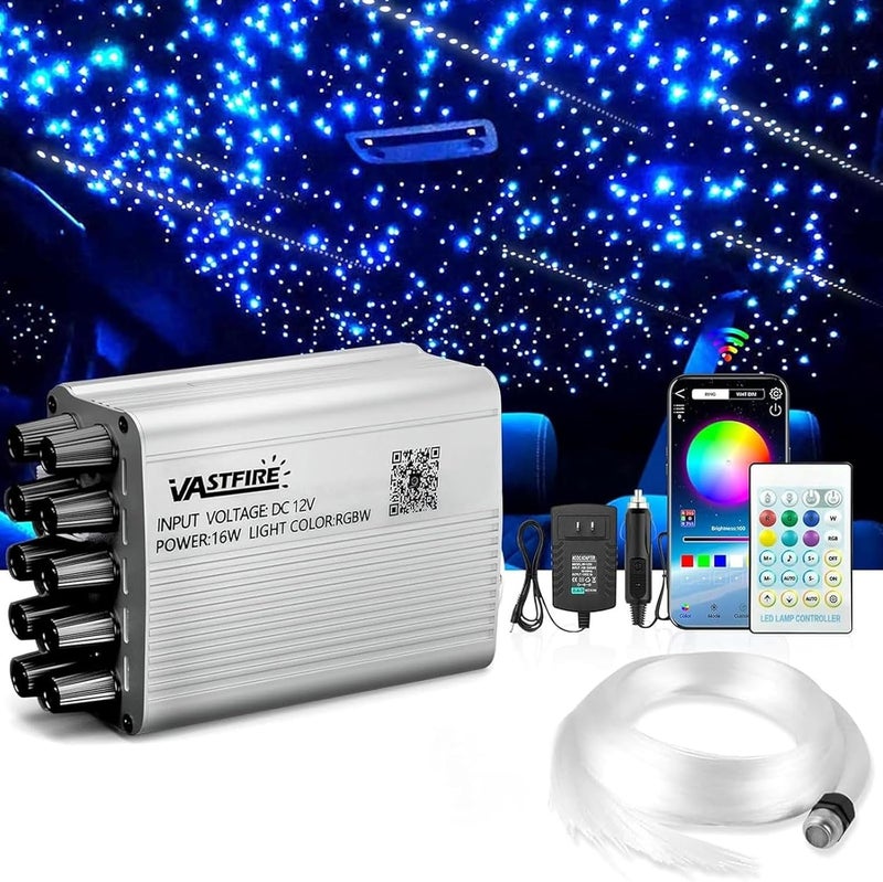 VASTFIRE Starlight Headliner Kit - 500pcs 0.03in 9.8ft Fiber Optic Star Lights for Car with 16W RGBW, Twinkle/Meteor Music Sync, APP/Remote Control for Car Roof/Bedroom Ceiling - Image 1